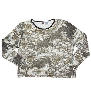 Vintage Y2K Faded Glory boho Paisley Floral Long Sleeve Thermal Shirt Whimsigoth